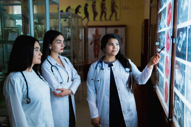 istock A group of surgeon interns is studying fetal development at different stages of pregnancy. Health education concept. Medical students in the classroom with images of ultrasound 1190020098