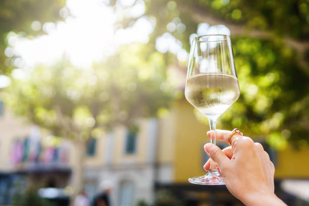 Hand with a glass of white wine Female hand with a glass of white wine white wine stock pictures, royalty-free photos & images