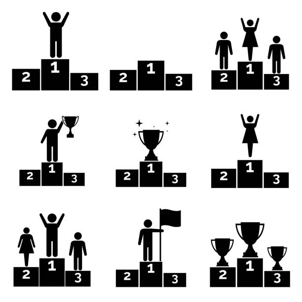 Trophy Cup on prize podium. First, second and third place award. set icon, logo isolated on white background Trophy Cup on prize podium. First, second and third place award. set icon, logo isolated on white background second place stock illustrations
