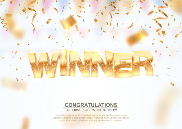 Golden winner word on falling down confetti background with blur motion effect. Winning vector illustration template. Congratulations with perfect victory Golden winner word on falling down confetti background with blur motion effect. Winning vector illustration template. Congratulations with perfect victory. poker win stock illustrations