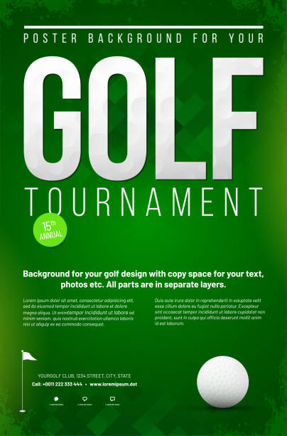 Golf tournament poster template with golf ball Golf tournament poster template with golf ball and copy space on green background - vector illustration golf patterns stock illustrations