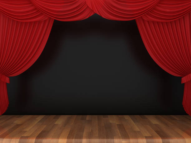 istock Red Stage Curtains on Wood Floor - 3D Rendering 1190027885