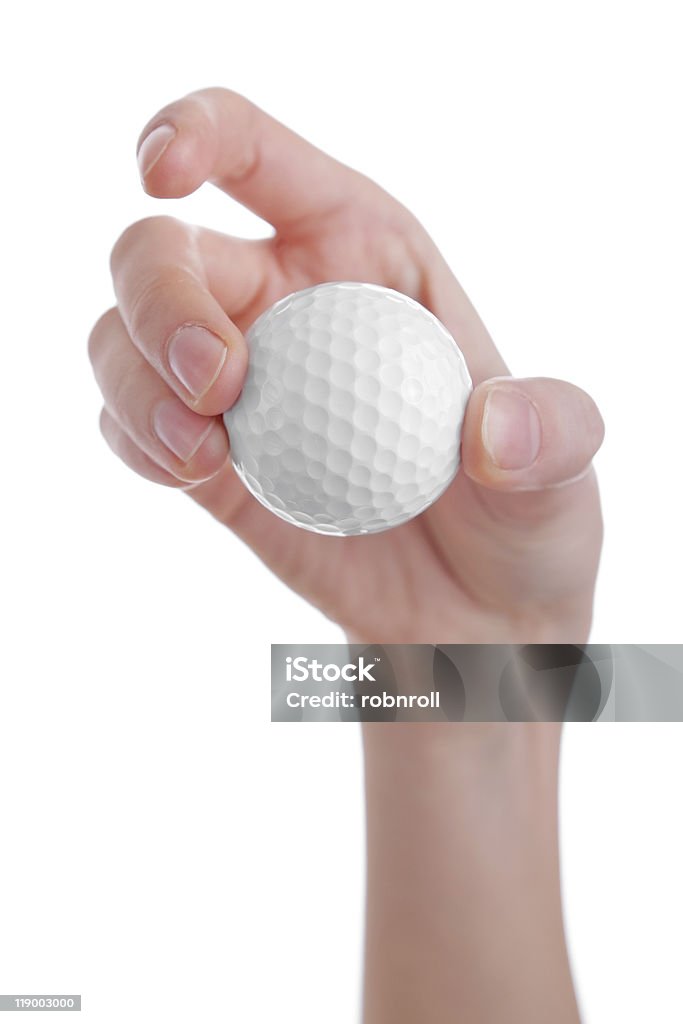 Weibliche hand holding-ball, isoliert auf weiss - Lizenzfrei Ausrüstung und Geräte Stock-Foto