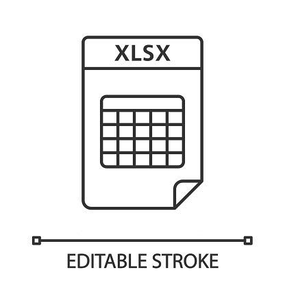 XLSX file linear icon. Spreadsheet file format. Thin line illustration. Contour symbol. Vector isolated outline drawing. Editable stroke