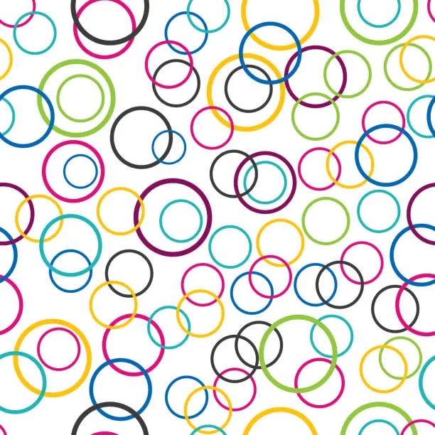 Vector illustration of Colorful bubbles seamless background isolated on light color, group of funny party random spread circle rings