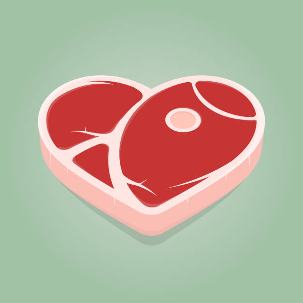 ilustraciones, imágenes clip art, dibujos animados e iconos de stock de ilustración de dibujos animados divertido de un filete en forma de corazón - meat raw beef love