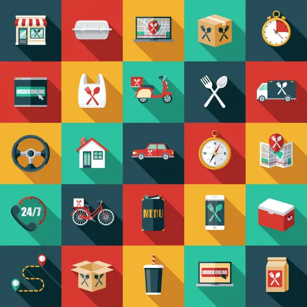 Vector illustration of Food Delivery Icon Set