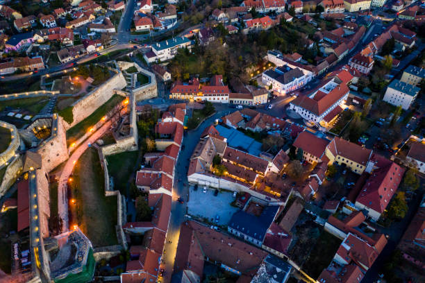 istock Flying over night city area 1190040621