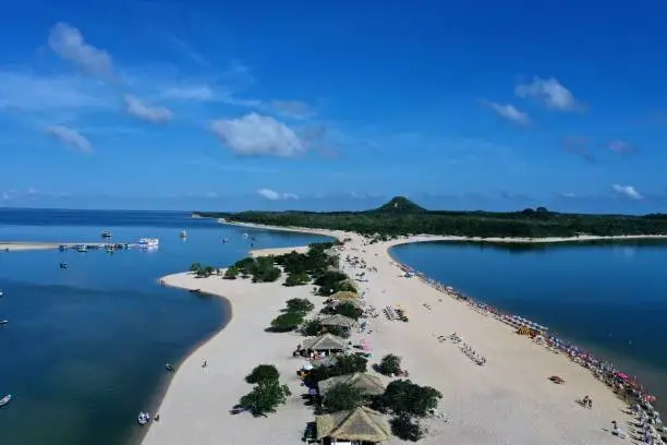 aerial image of Amor beach located in the municipality of Alter do Chão state of Pará in the Brazilian Amazon region