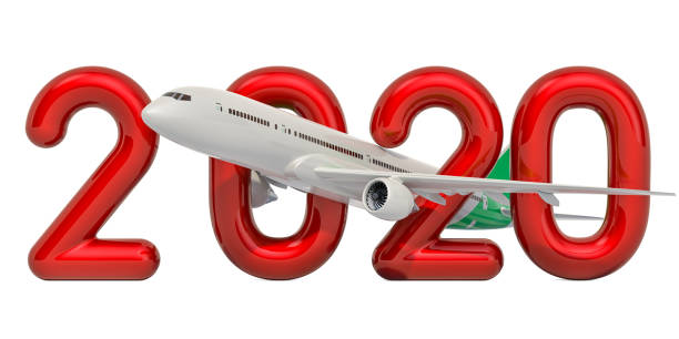 istock 2020 concept with aeroplane, 3D rendering isolated on white background 1190041854