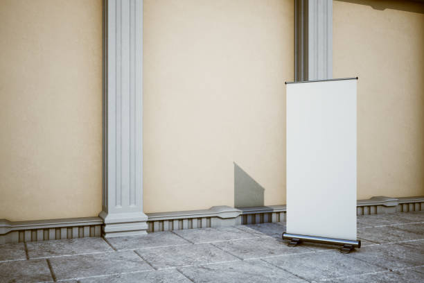 istock Blank white mock up street billoard at antique style wall background. 1190042984