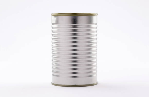 metal tin cans foods easy open on white  background - canned food imagens e fotografias de stock