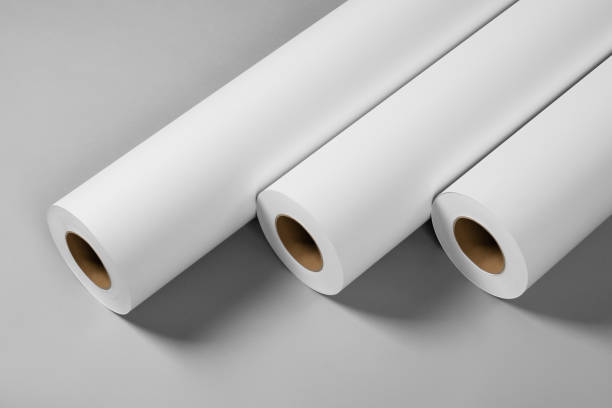 istock Blank white paper rolls mockup isolated on gray background 1190055969