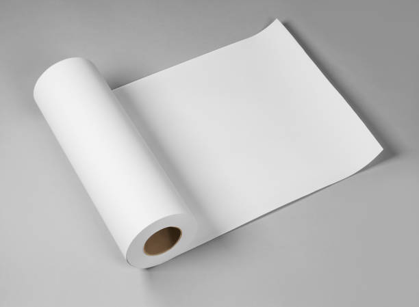istock Blank white paper rolls mockup isolated on gray background 1190055976