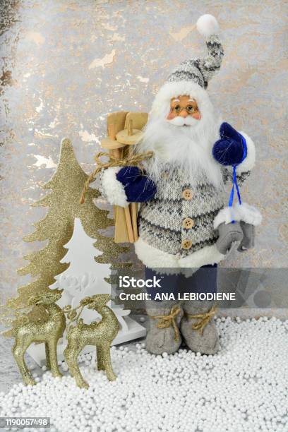 Father Christmas Santa Clouse In Blue Stock Photo - Download Image Now - Airport, Blue, Built Structure