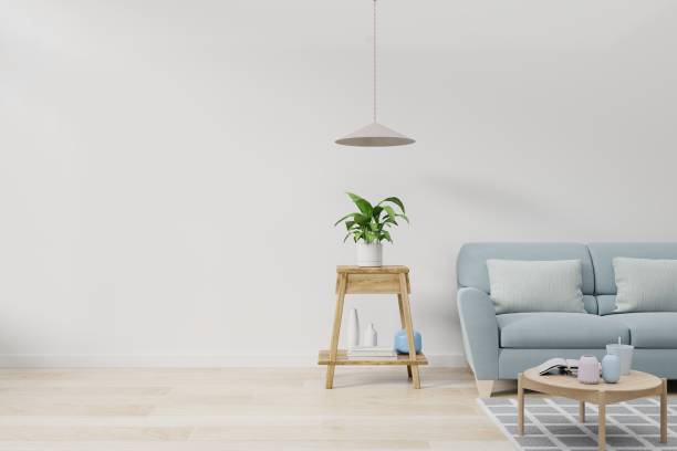 istock Modern interior room with plants and sofa in wooden table. 1190076715