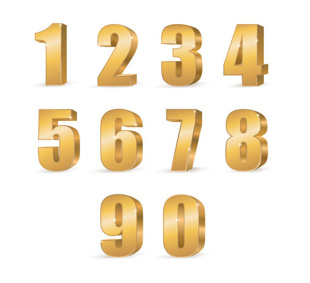 złote liczby 3d. zestaw symboli - number 4 gold number three dimensional shape stock illustrations
