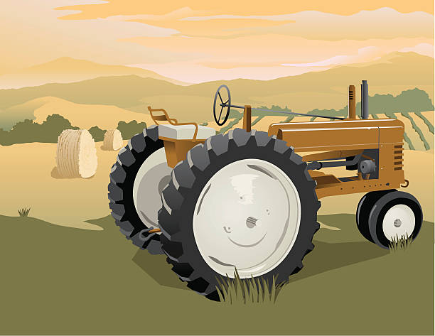 Farm Tractor Scene vector art illustration