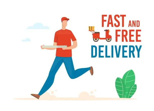 Vector illustration of Fast and Free Pizza Delivery Flat Vector Banner