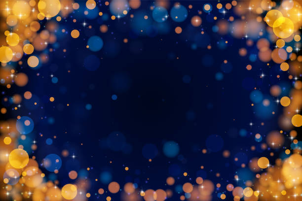 ilustraciones, imágenes clip art, dibujos animados e iconos de stock de marco vacío bokeh de vacaciones sobre fondo oscuro. - christmas backgrounds glitter star shape