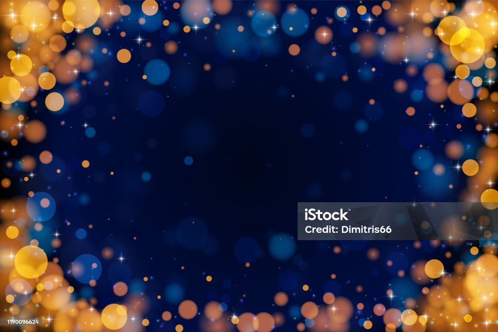 Holiday bokeh empty frame on dark background. Abstract vector bokeh vignette background. The eps file is organised into layers for the background, the bokeh, the lights and the stars. Backgrounds stock vector