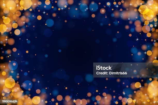 Holiday Bokeh Empty Frame On Dark Background Stock Illustration - Download Image Now - Backgrounds, Frame - Border, Celebration Event