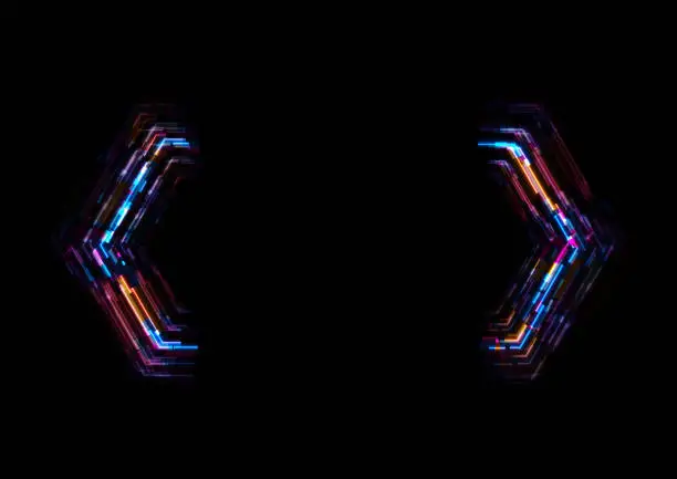 Vector illustration of Abstract tech glowing neon geometric shape background with glitch effect