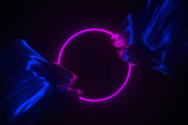 istock Neon glowing frame on flowing silk background 3d illustration 1190098695
