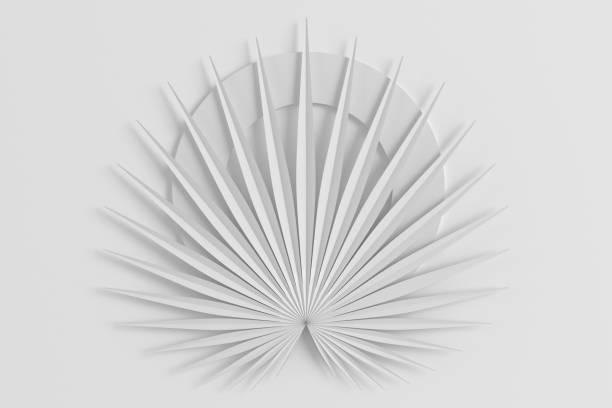 istock Modern three-dimensional background with the image of a palm leaf and circles around it 3D illustration 1190098869