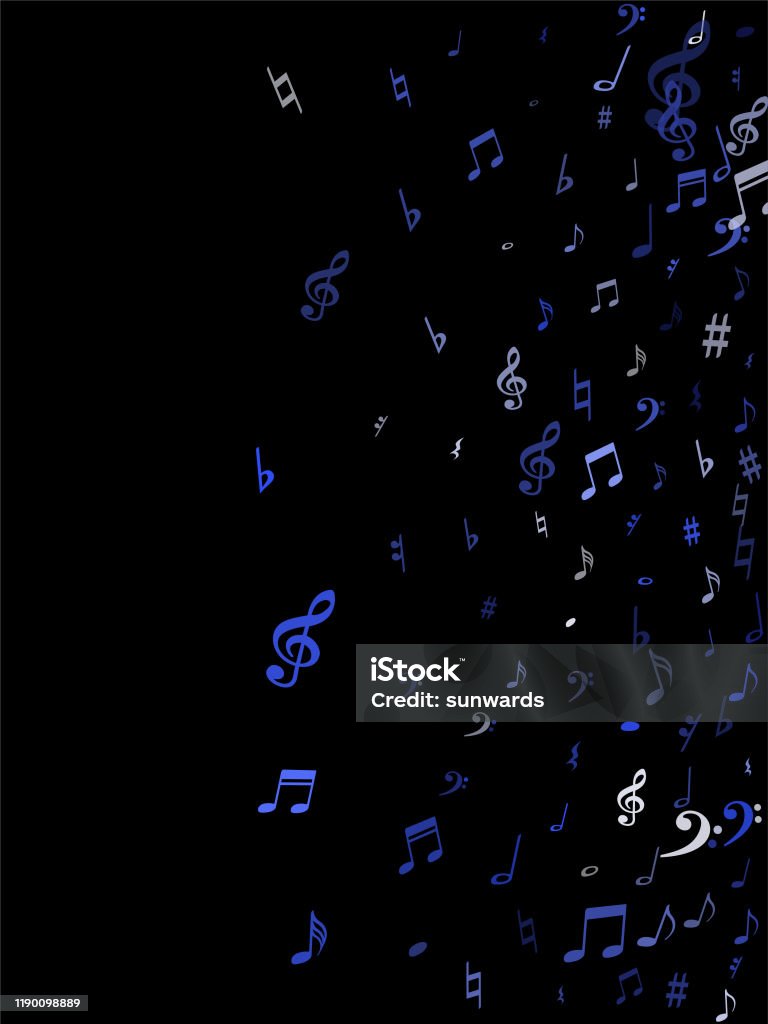 Blue Sound Note Blue Flying Musical Notes Isolated On Black Backdrop Stock Illustration ...