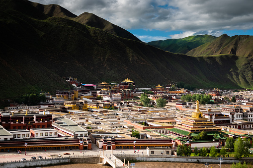 View on the Labrang Monastery at Xiahe, Gansu province, China.