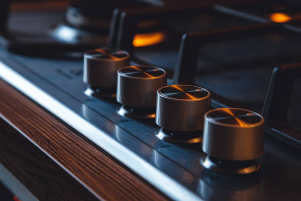 gas stove handles in the kitchen