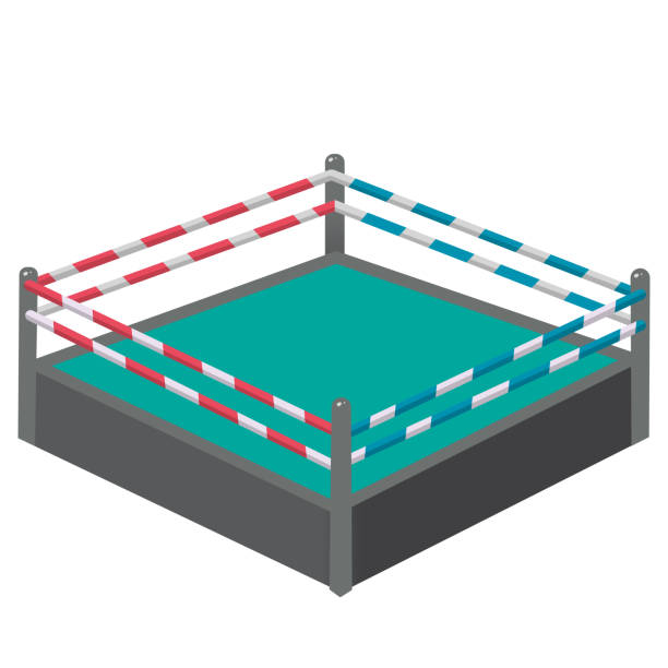 흰색 배경에 만화 권투 링 이나 다다미의 색상 이미지입니다. 스포츠 장비. 권투. 벡터 그림입니다. - wrestling mat stock illustrations