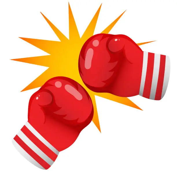 Vector illustration of Color image of cartoon boxer gloves on white background. Sports equipment. Boxing. Vector illustration.