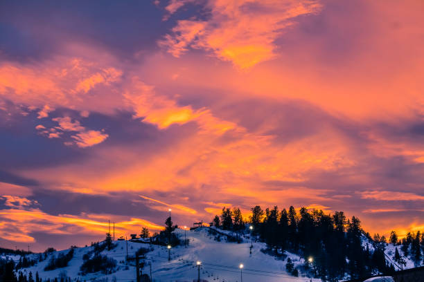 istock Red sunset in Colorado ski resort 1190104632