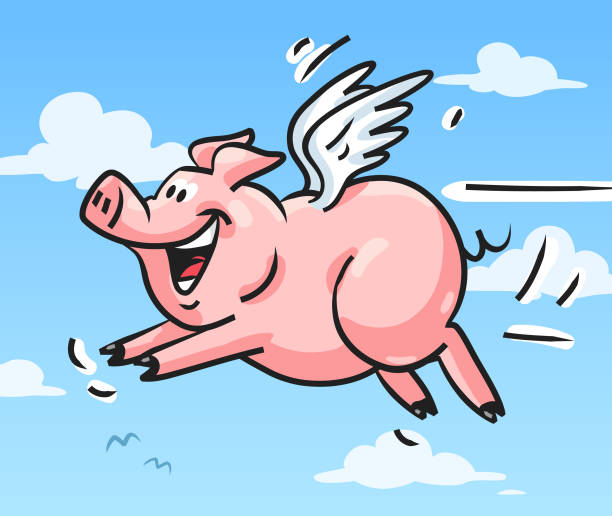 illustrazioni stock, clip art, cartoni animati e icone di tendenza di quando gli asini voleranno - when pigs fly