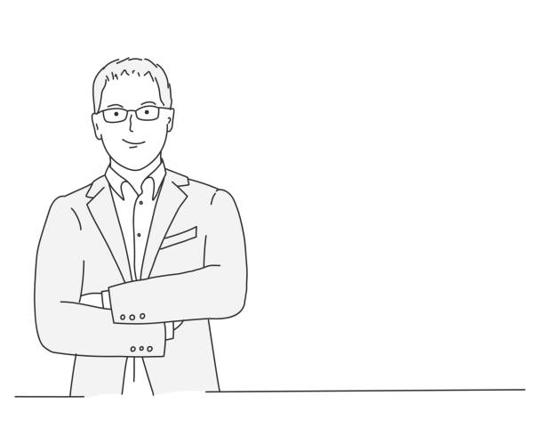 Sketch of business man in glasses. Line drawing vector illustration. doctor drawings stock illustrations
