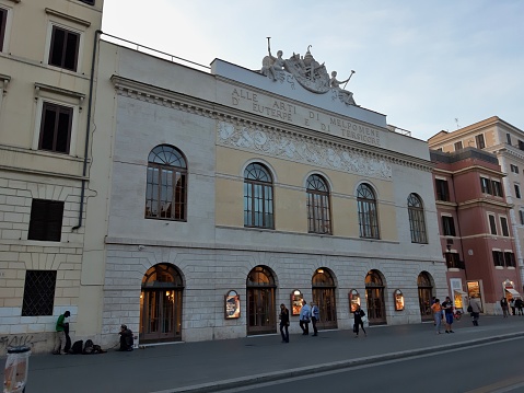 Rome, Lazio, Italy - October 23, 2019: The eighteenth-century Teatro Argentina in Largo di Torre Argentina