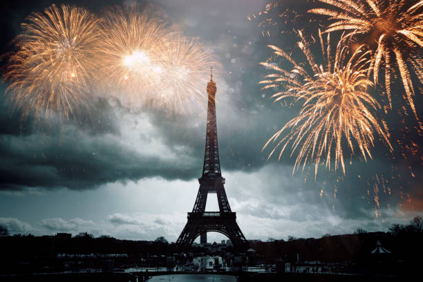 istock Colorful fireworks in Paris, Eiffel tower. 1190109144