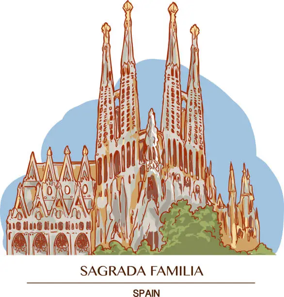 Vector illustration of Illustration of the Sagrada Familia in Barcelona