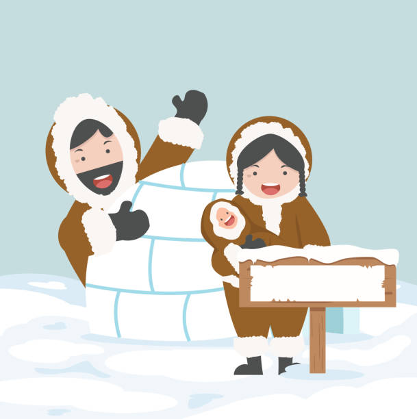 ilustraciones, imágenes clip art, dibujos animados e iconos de stock de casa de hielo igloo con poste de cartel - pole sign north north pole