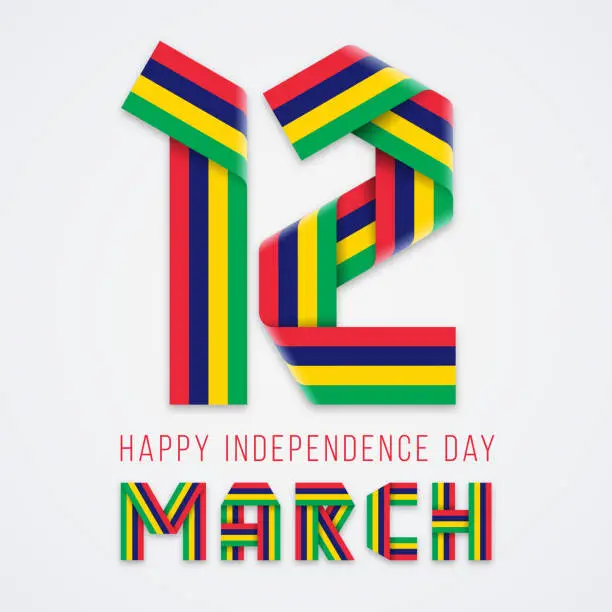 Vector illustration of March 12, Mauritius Independence Day congratulatory design with Mauritian flag colors. Vector illustration.