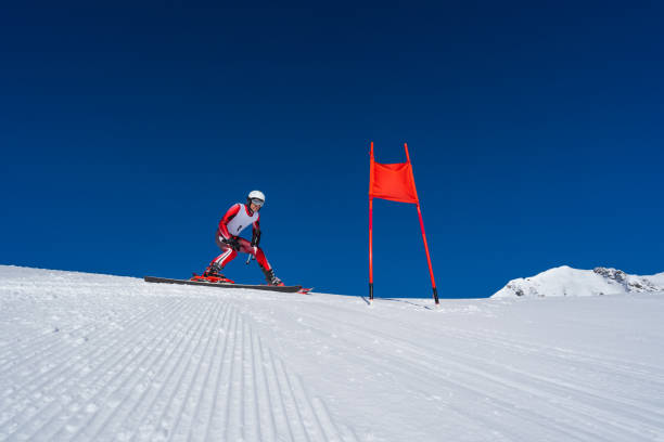 istock skier athlete learning race course, perfect weather conditions 1190124559