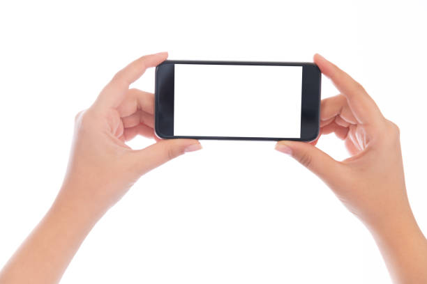 istock Smartphone with a blank white screen. New popular smartphone in hand on white background 1190126279