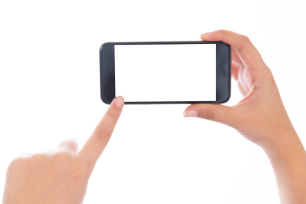 istock Smartphone with a blank white screen. New popular smartphone in hand on white background 1190126333