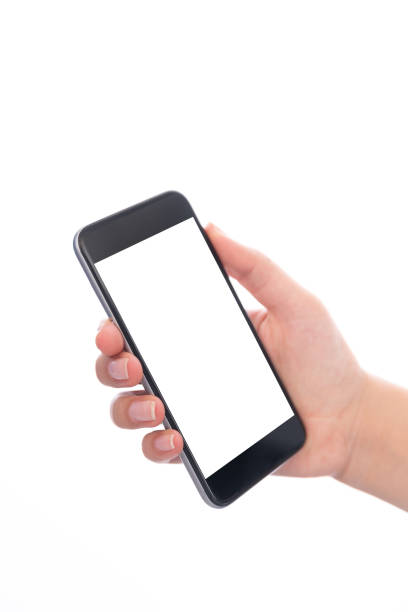 istock Smartphone with a blank white screen. New popular smartphone in hand on white background 1190126352