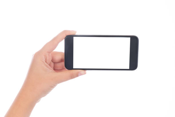 istock Smartphone with a blank white screen. New popular smartphone in hand on white background 1190126374