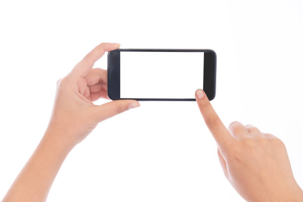istock Smartphone with a blank white screen. New popular smartphone in hand on white background 1190126382