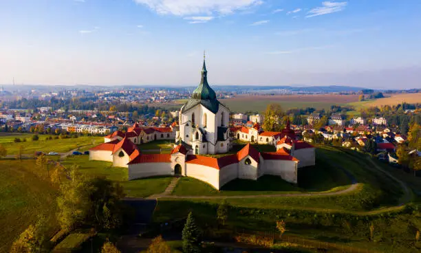 Aerial view of Pilgrimage Church of Saint John of Nepomuk, Zdar nad Sazavou, Czech Republic