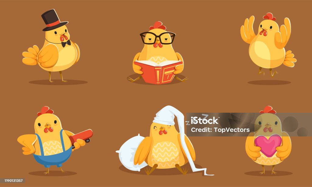 Ilustración de Conjunto De Pollo Animado En Diferentes Acciones Vector  Ilustración Personaje De Dibujos Animados y más Vectores Libres de Derechos  de Alegre - iStock